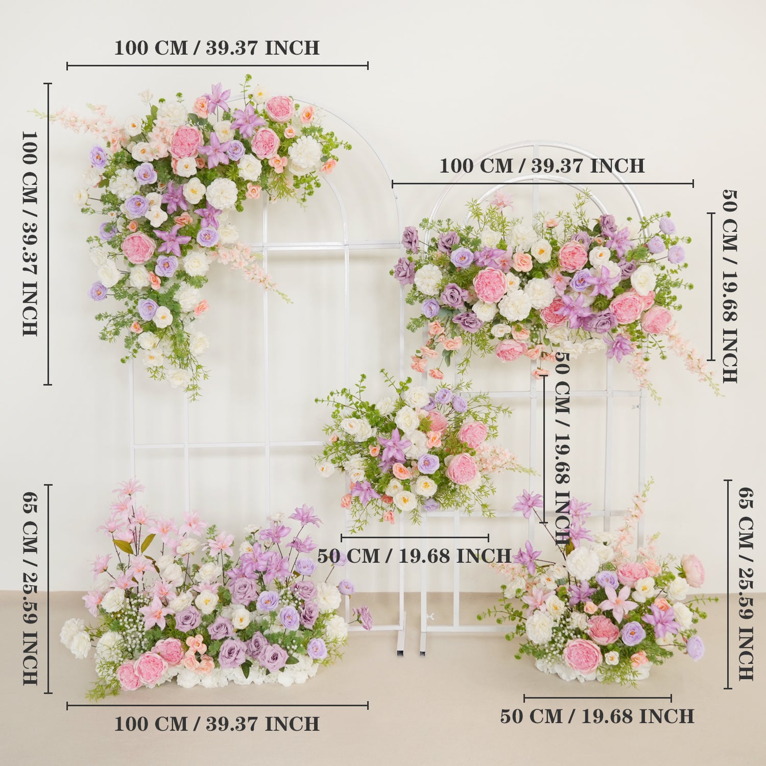 Uflower Artificial Purple Pink Wedding KT Backdrop Flower Row Decor